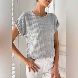 Grey Cable Knit Batwing Sleeve Tee